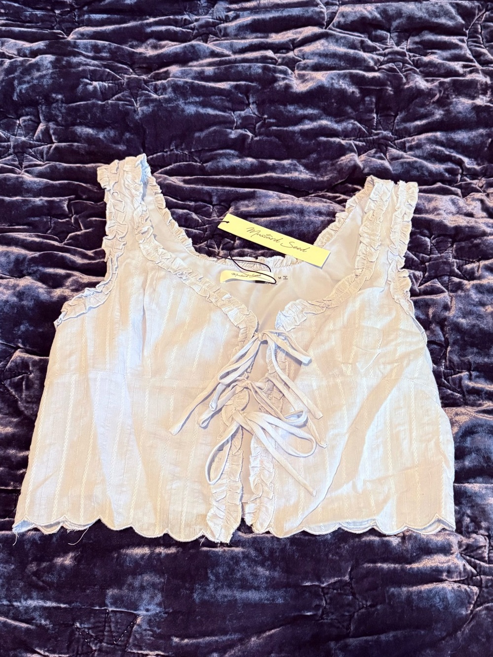 Mustard Seed Gently Blue Scallop Crop Tank Top